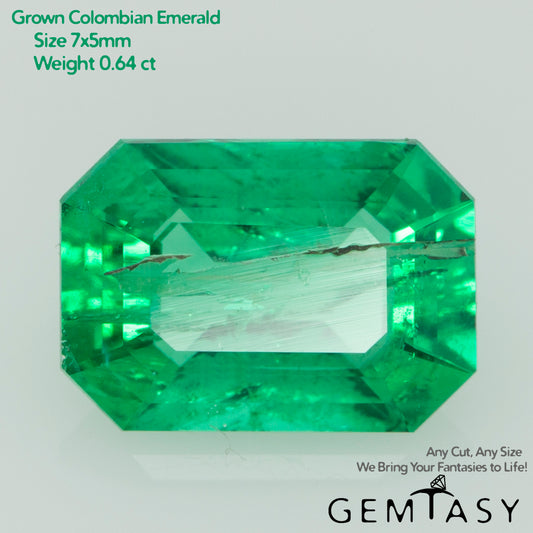 Cut stone - Emerald Colombian hydrothermal lab grown, facet Octagon 7x5mm 0.64ct