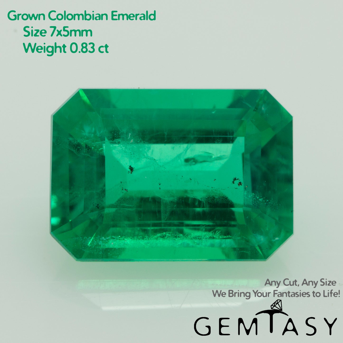 Cut stone - Emerald Colombian hydrothermal lab grown, facet Octagon 7x5mm 0.83ct