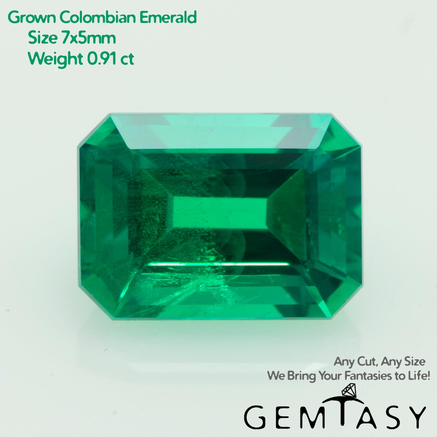 Cut stone - Emerald Colombian hydrothermal lab grown, facet Octagon 7x5mm 0.89-0.91ct