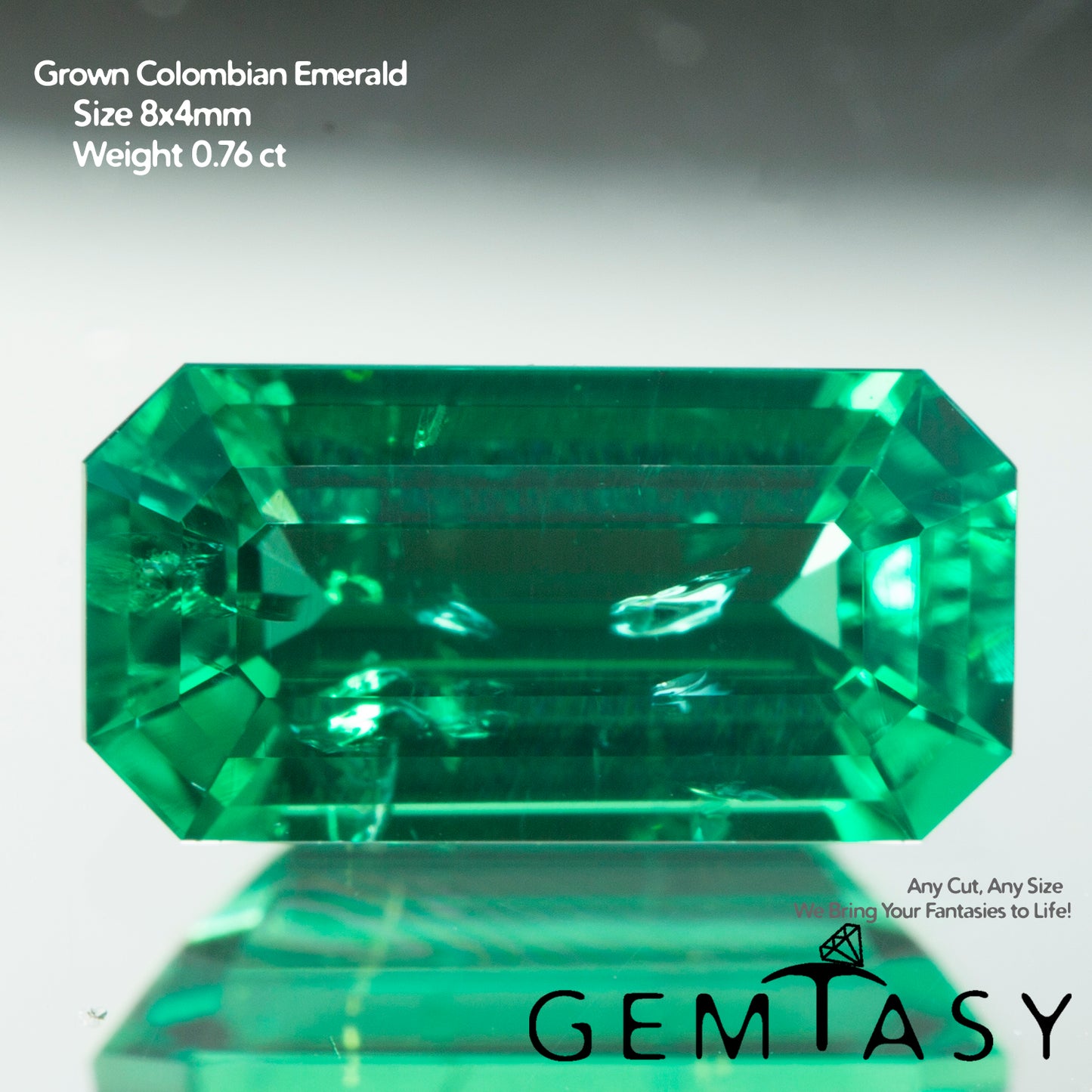 Piedra tallada - Esmeralda colombiana cultivada en laboratorio hidrotermal, facetada octogonal, 8x4 mm, 0,61-0,79 ct