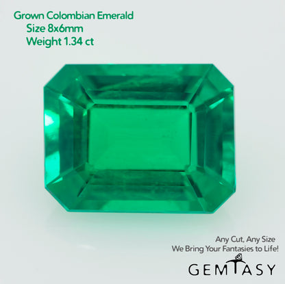 Pierre taillée - Émeraude colombienne cultivée en laboratoire, facette Octogone 8x6mm 1.34ct