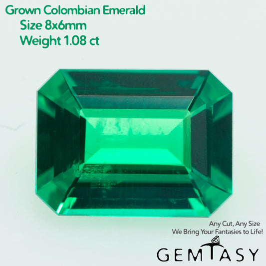 Pierre taillée - Émeraude colombienne cultivée en laboratoire, facette Octogone 8x6mm 1,08ct