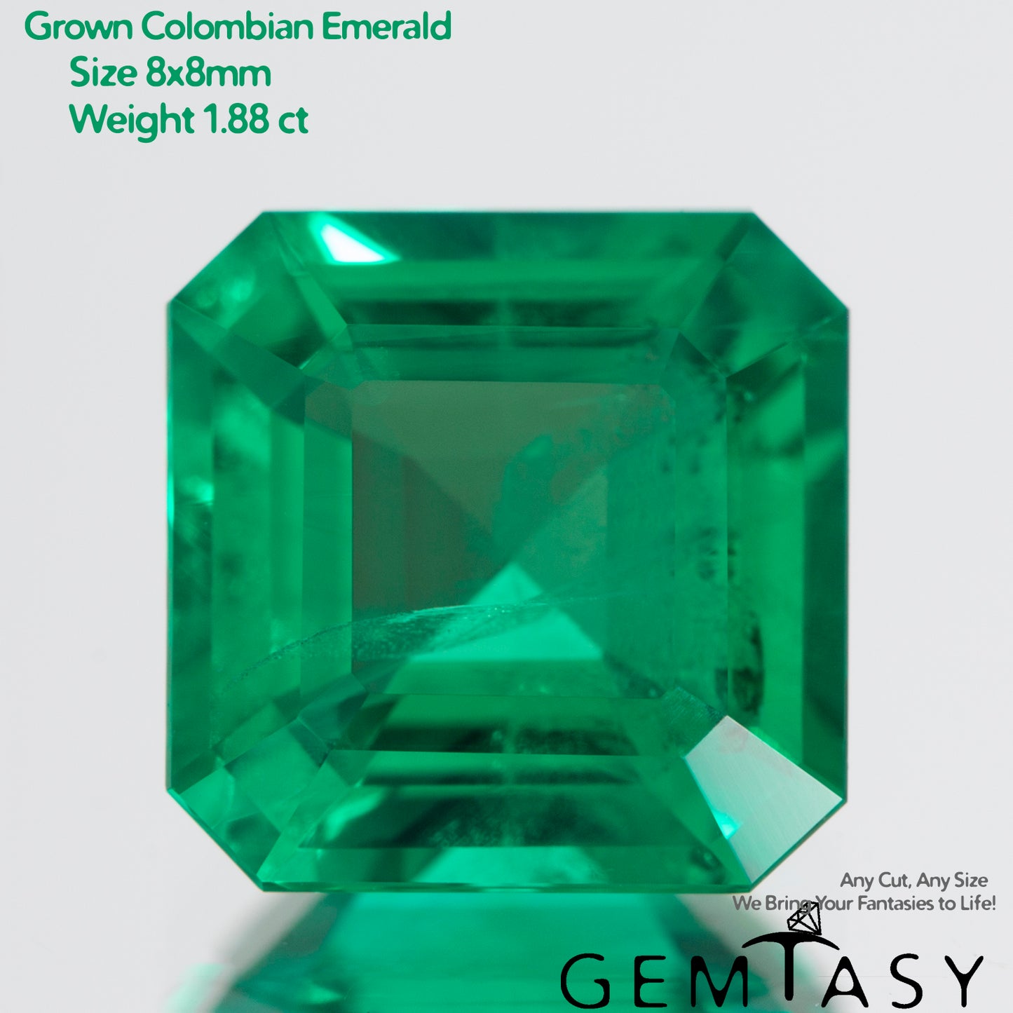 Cut stone - Emerald Colombian hydrothermal lab grown, facet Octagon 8x8mm 1.88ct