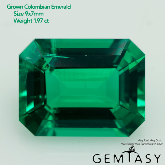 Piedra tallada - Esmeralda cultivada en laboratorio hidrotermal colombiano, faceta Octágono 9x7mm 1.95-1.97ct