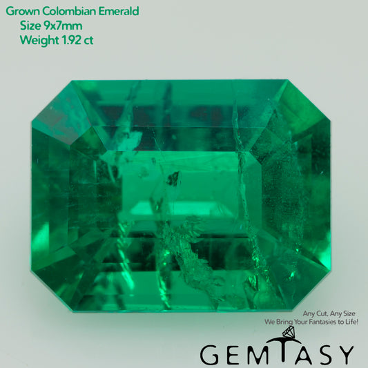 Piedra tallada - Esmeralda cultivada en laboratorio hidrotermal colombiano, faceta Octágono 9x7mm 1,92ct