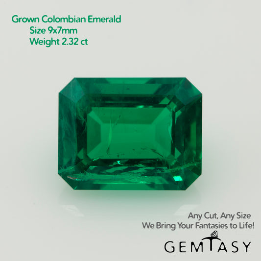 Pierre taillée - Émeraude colombienne hydrothermale cultivée en laboratoire, facette Octogone 9x7mm 2.20-2.32ct