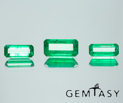 Cut stone set - Emerald Colombian hydrothermal lab grown, facet Octagon 14x7mm (1pc) 12x5 (2pcs)  7.19ct