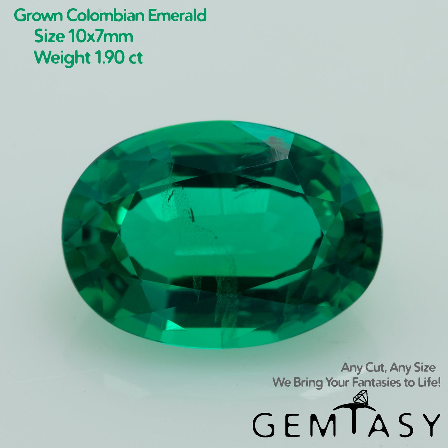 Cut stone - Emerald Colombian hydrothermal lab grown, facet Oval 10x7mm 1.90ct