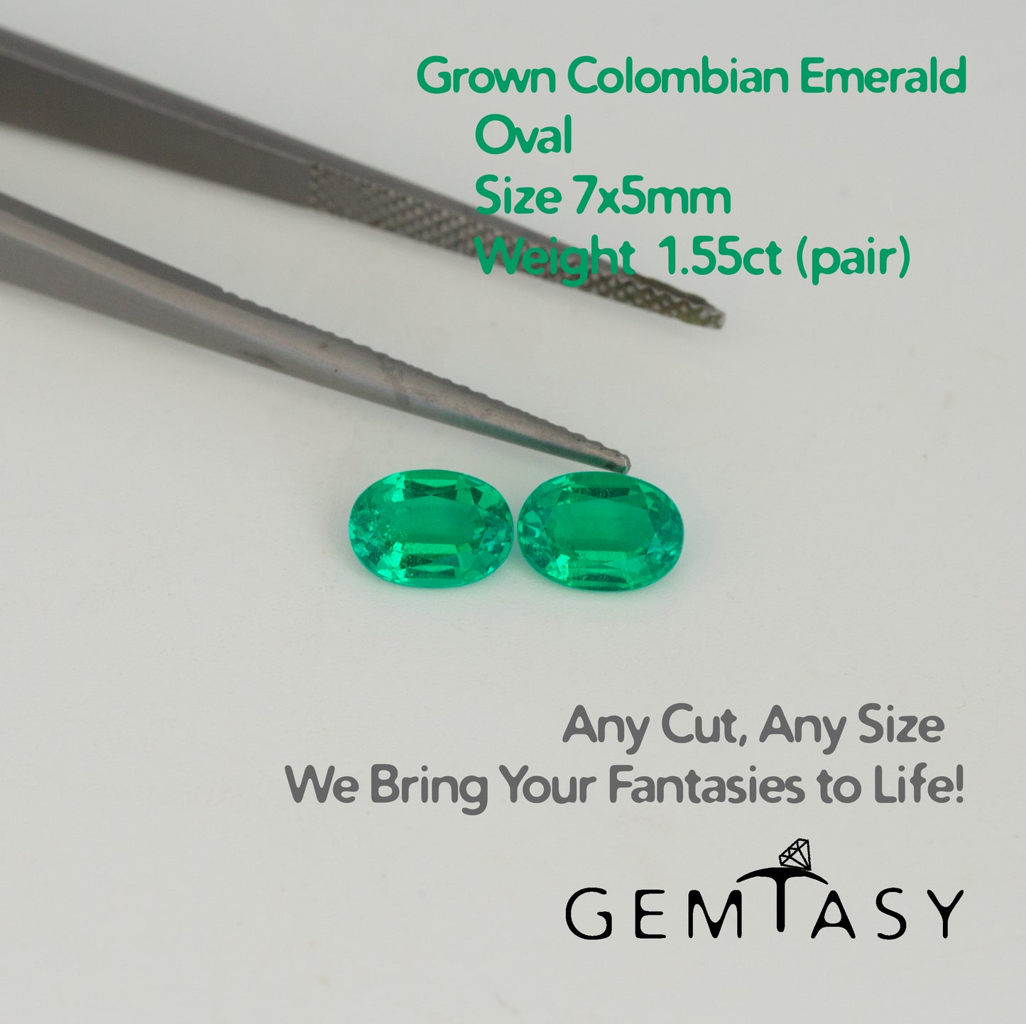 Cut stones set for earrings - Colombian hydrothermal Emeralds lab-grown Ovals 6x4mm 2pc + 7x5mm 2pc + 8x6mm 2pc