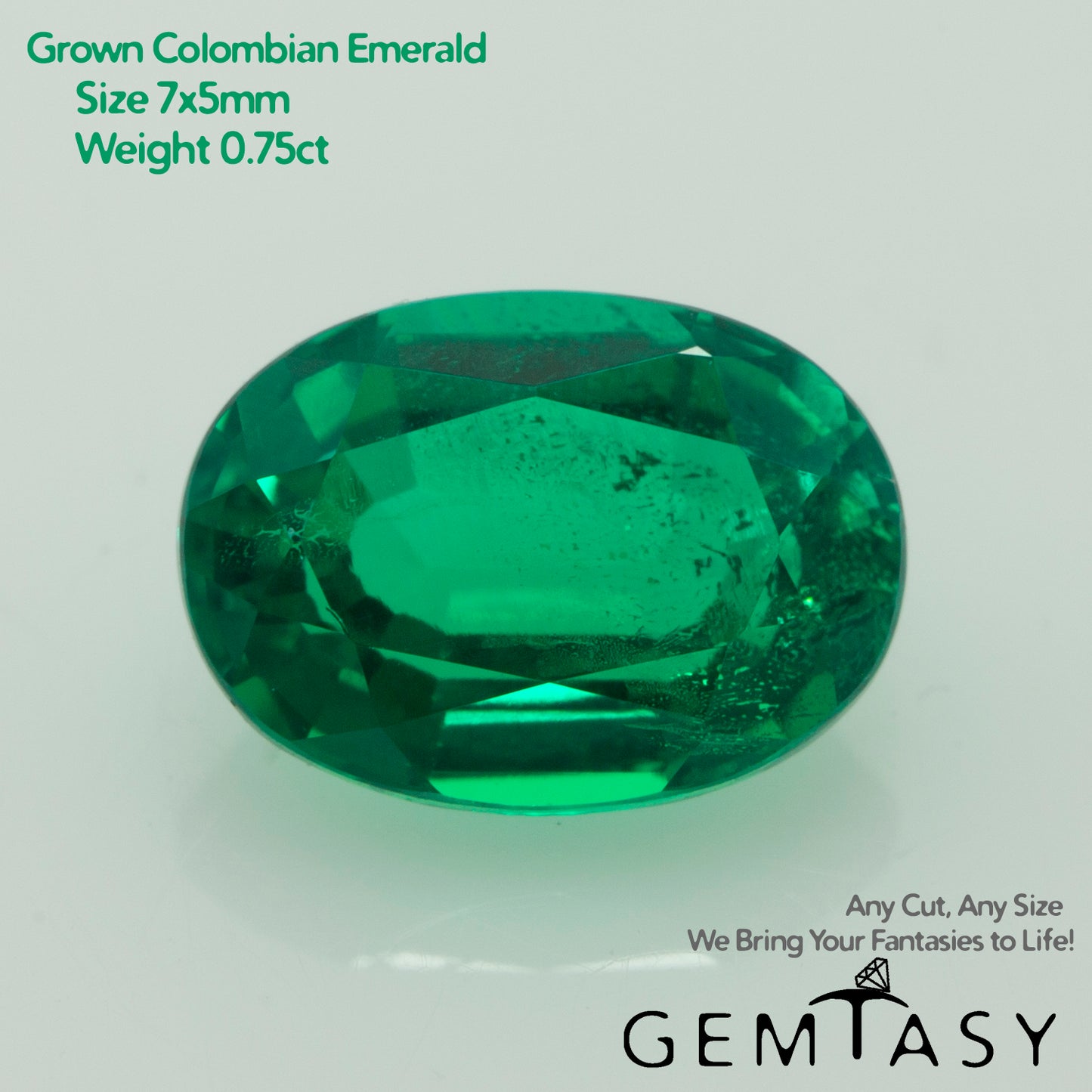 Cut stone - Emerald Colombian hydrothermal lab grown, facet Oval 7x5mm 0.75-0.80ct