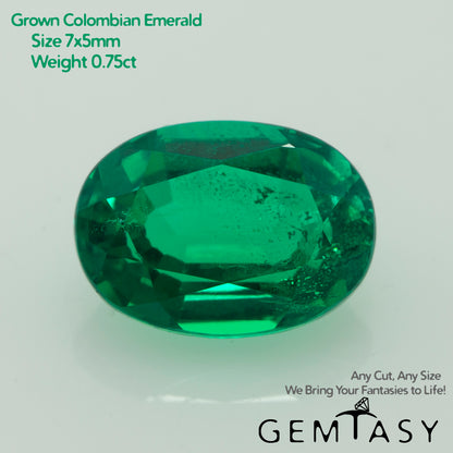 Cut stone - Emerald Colombian hydrothermal lab grown, facet Oval 7x5mm 0.75-0.80ct