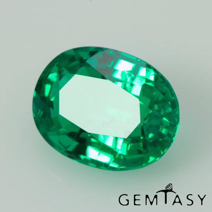 Cut stone - Emerald Colombian hydrothermal lab grown, facet Oval 9x7mm 1.70-1.75ct