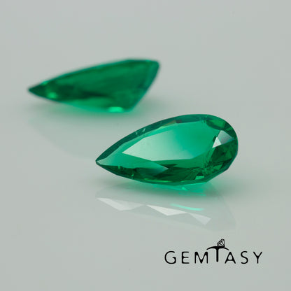 Cut stones set for earrings 14.10ct - Colombian hydrothermal Emeralds lab-grown Round 8mm 2pc + Pear 17x10mm 2pc