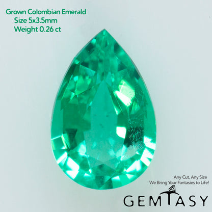 Cut stone - Emerald Colombian hydrothermal lab grown, facet Pear 5x3.5mm 0.24-0.26ct