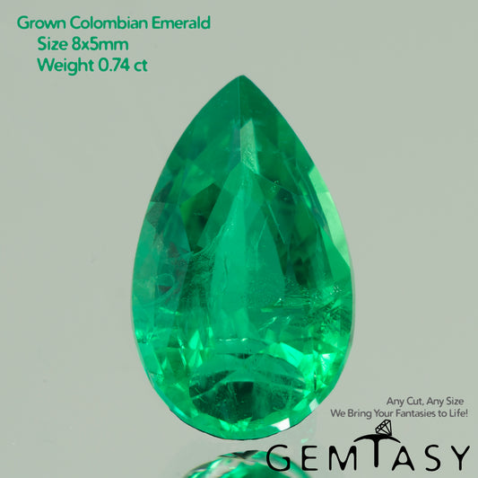 Cut stone - Emerald Colombian hydrothermal lab grown, facet Pear 8x5mm 0.65-0.74ct