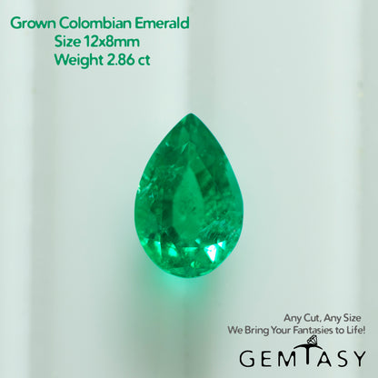 Cut stone - Emerald Colombian hydrothermal lab grown, facet Pear 12x8mm 2.86ct