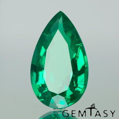 Cut stone - Emerald Colombian hydrothermal lab grown, facet Pear 17x10mm 5.22-5.28ct