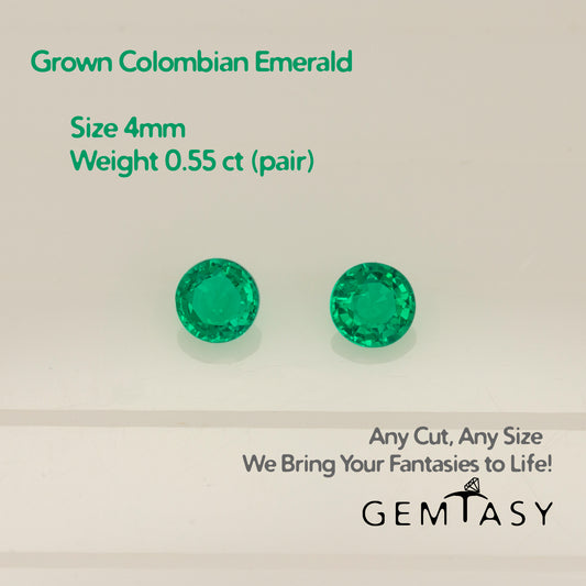 Cut stone - Emerald Colombian hydrothermal lab grown, facet Round 4mm 0.55ct (pair)