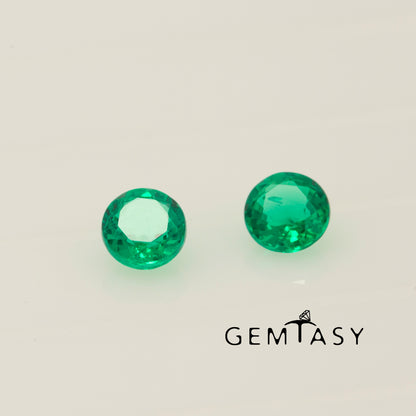 Cut stone - Emerald Colombian hydrothermal lab grown, facet Round 4mm 0.55ct (pair)