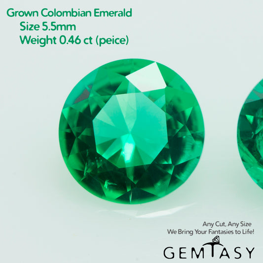 Cut stone - Emerald Colombian hydrothermal lab grown, facet Round 5.5mm 0.46ct