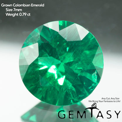 Piedra tallada - Esmeralda cultivada en laboratorio hidrotermal colombiano, facetada Redonda 7 mm 0,79-1,04 ct