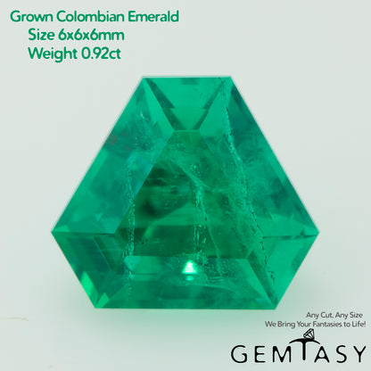 Cut stone - Emerald Colombian hydrothermal lab grown, facet Trilliant 6x6x6mm 0.92ct