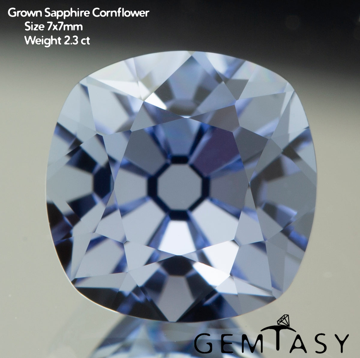 Piedra tallada - Zafiro Azul Czochralski (Extraído) cultivado en laboratorio, facetado Cojín 7x7mm 2,1-2,4ct