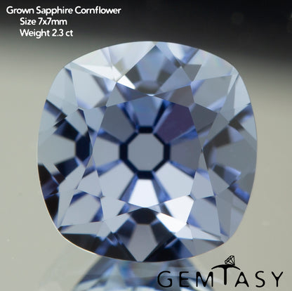 Piedra tallada - Zafiro Azul Czochralski (Extraído) cultivado en laboratorio, facetado Cojín 7x7mm 2,1-2,4ct