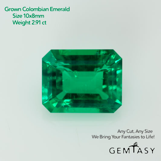 Cut stone - Emerald Colombian hydrothermal lab grown, facet Octagon 10x8mm 3.00-3.40ct