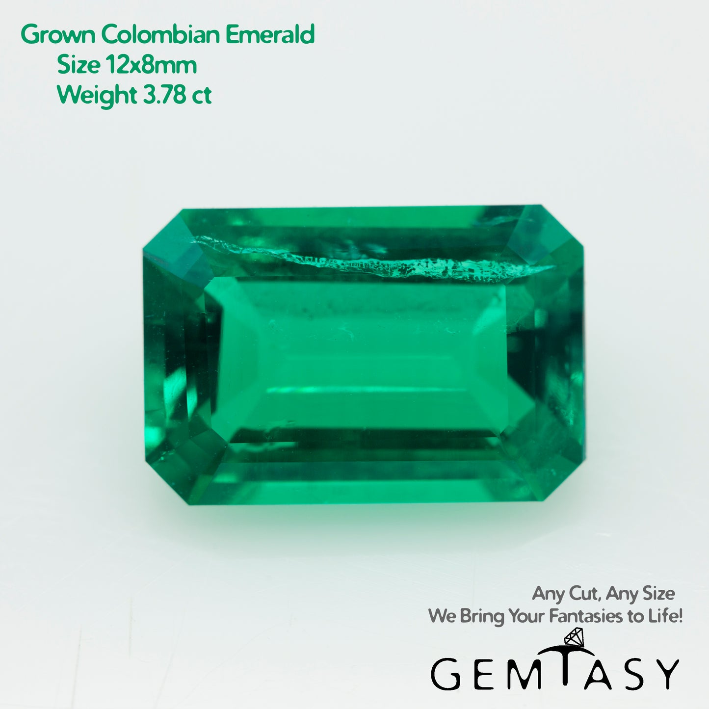 Cut stone - Emerald Colombian hydrothermal lab grown, facet Octagon 12x8mm 3.7-4.0ct