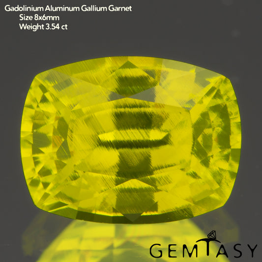 Piedra tallada - GAGG Amarillo neón Czochralski (Extraído) cultivado en laboratorio, facetado Cojín 8x6mm 3,54ct