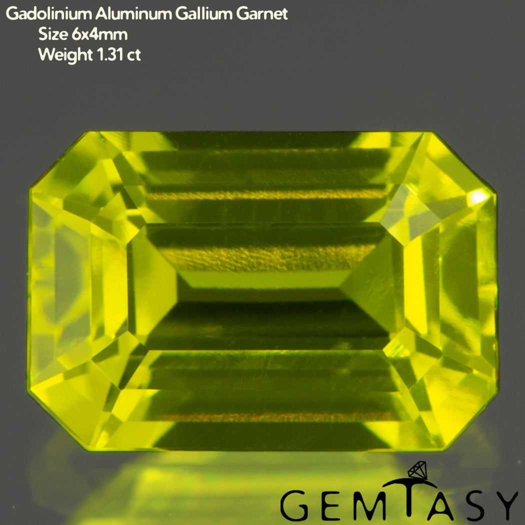 Cut stone - GAGG Yellow neon Czochralski (Pulled) lab grown, facet Octagon 6x4mm 1.18-1.31ct