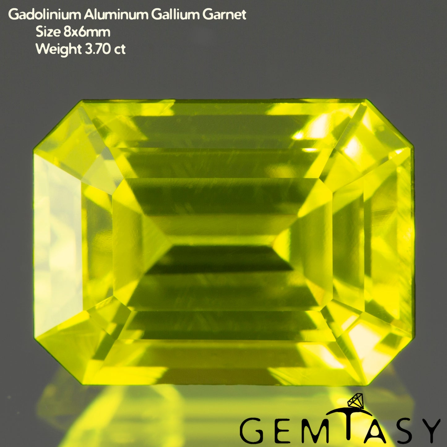 Cut stone - GAGG Yellow neon Czochralski (Pulled) lab grown, facet Octagon 8x6mm 3.29-3.70ct