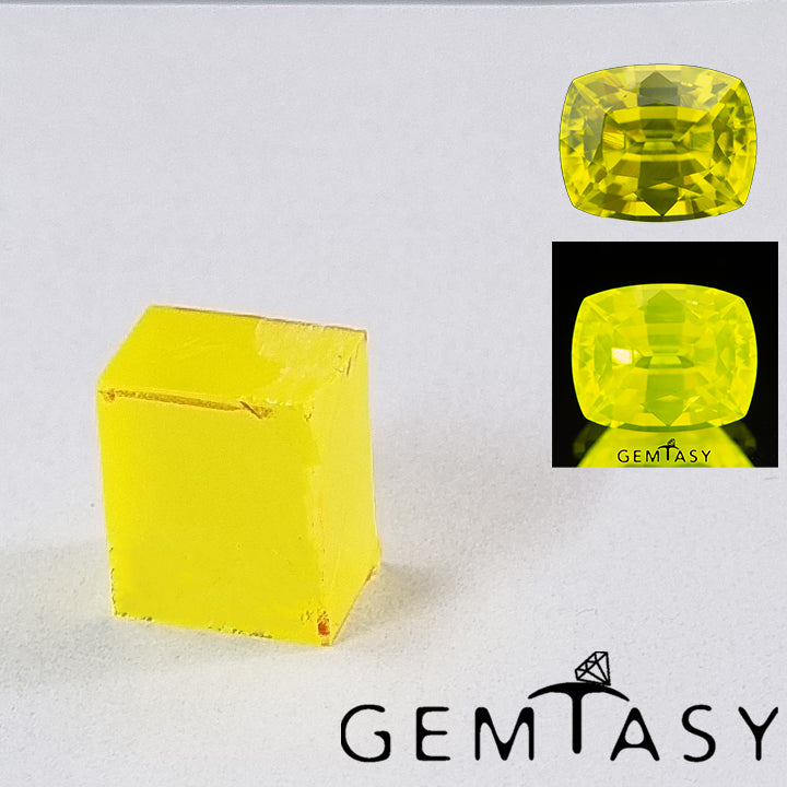 Pierre brute à facettes - GAGG Jaune fluo Czochralski (Tiré) cultivé en laboratoire 38-42ct