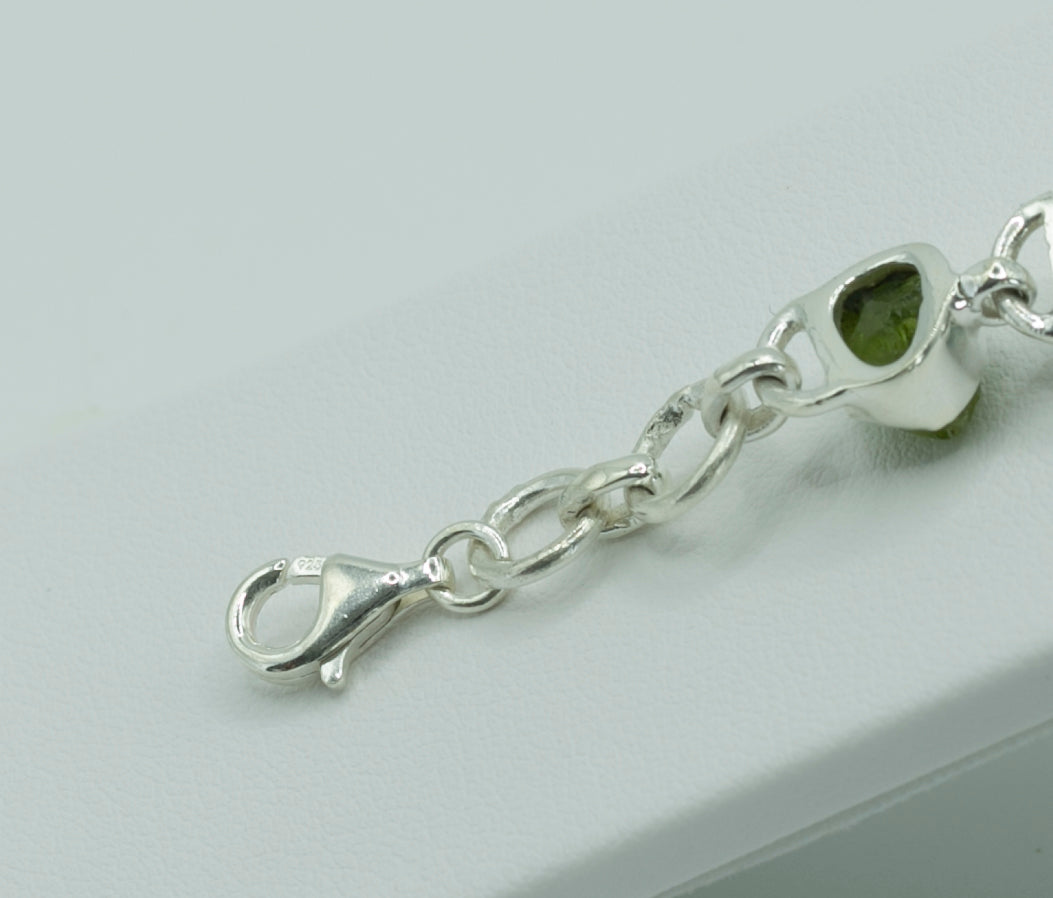 Aguamarina natural, peridoto, granate, amatista Plata 925 Pulsera de joyería 8" 