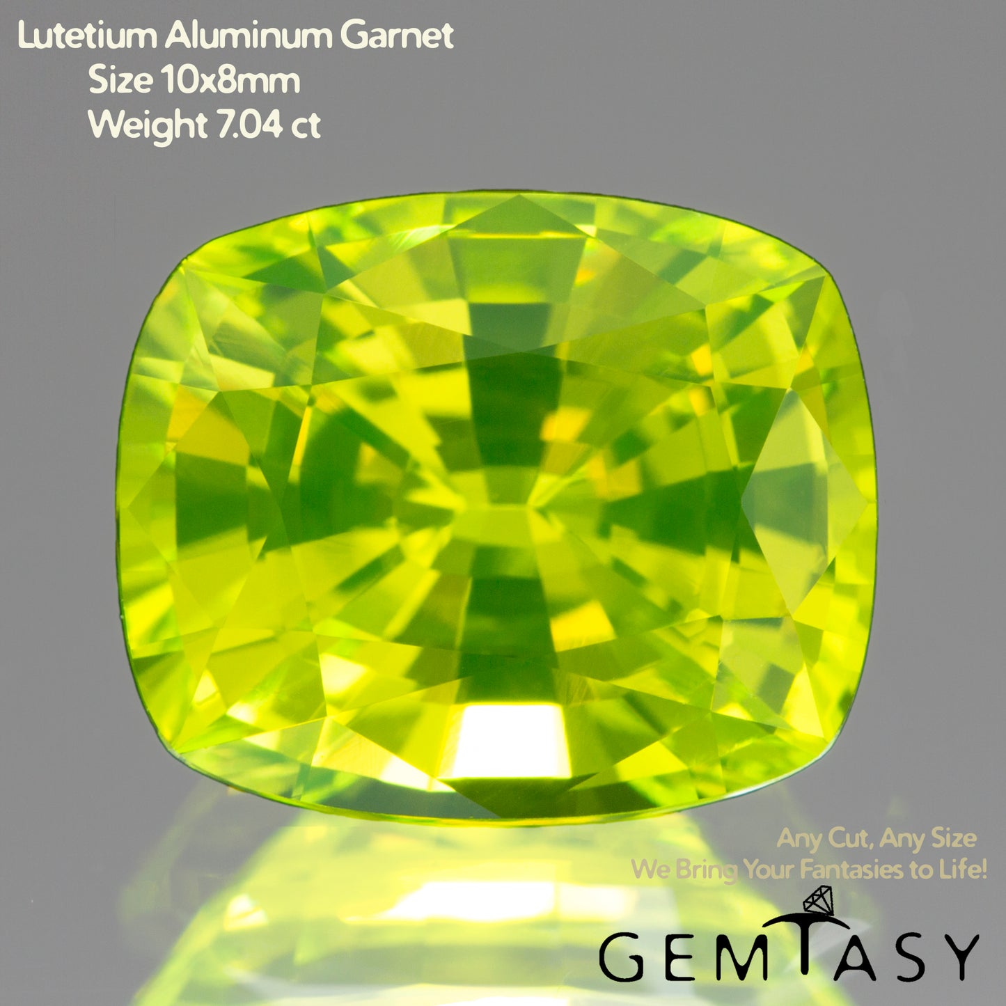 Pierre taillée - LuAG Jaune fluo Czochralski (Tiré) cultivé en laboratoire, facette Coussin 10x8mm 6,88-7,04ct