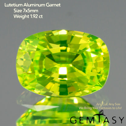 Cut stone - LuAG Yellow neon Czochralski (Pulled) lab grown, facet Cushion 7x5mm 1.74-1.92ct