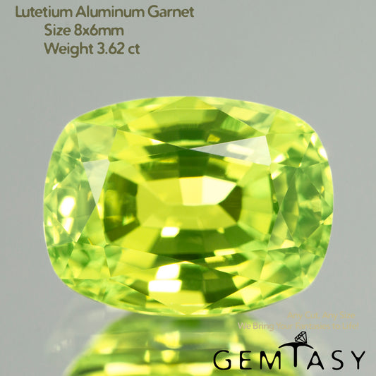 Cut stone - LuAG Yellow neon Czochralski (Pulled) lab grown, facet Cushion 8x6mm 3.34-3.62ct