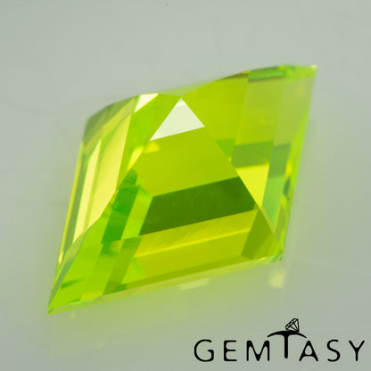 Cut stone - LuAG Yellow neon Czochralski (Pulled) lab grown, facet Lozenge cut 17x11mm 11.34-11.91ct