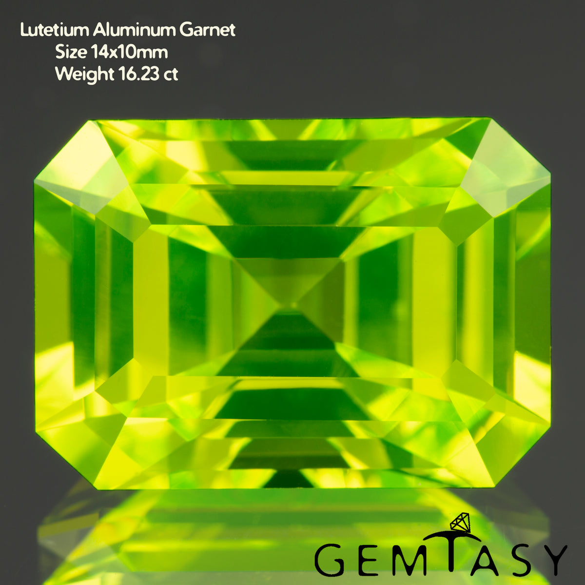Cut stone - LuAG Yellow neon Czochralski (Pulled) lab grown, facet Octagon 14x10mm 16.23-17.10ct