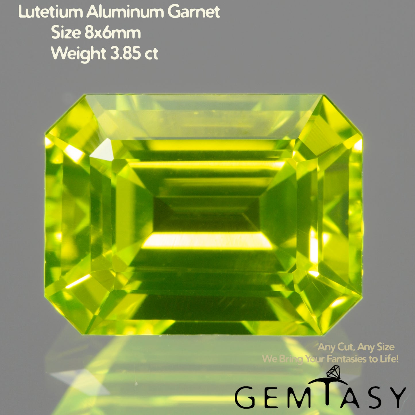 Cut stone - LuAG Yellow neon Czochralski (Pulled) lab grown, facet Octagon 8x6mm 3.85-4.07ct