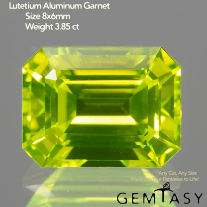 Pierre taillée - LuAG Jaune fluo Czochralski (Tiré) cultivé en laboratoire, facette Octogone 8x6mm 3,85-4,07ct