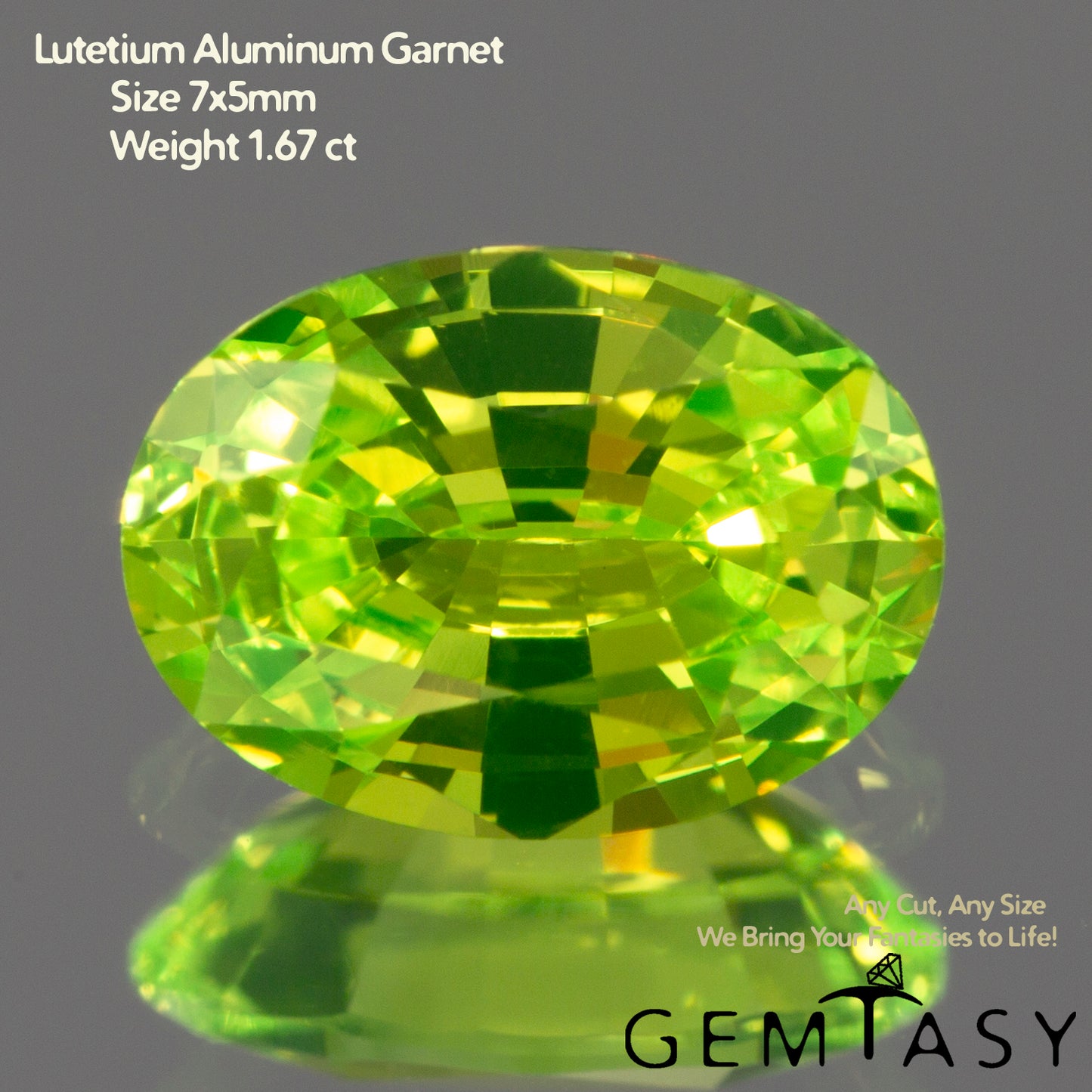 Cut stone - LuAG Yellow neon Czochralski (Pulled) lab grown, facet Oval 7x5mm 1.62-1.84ct