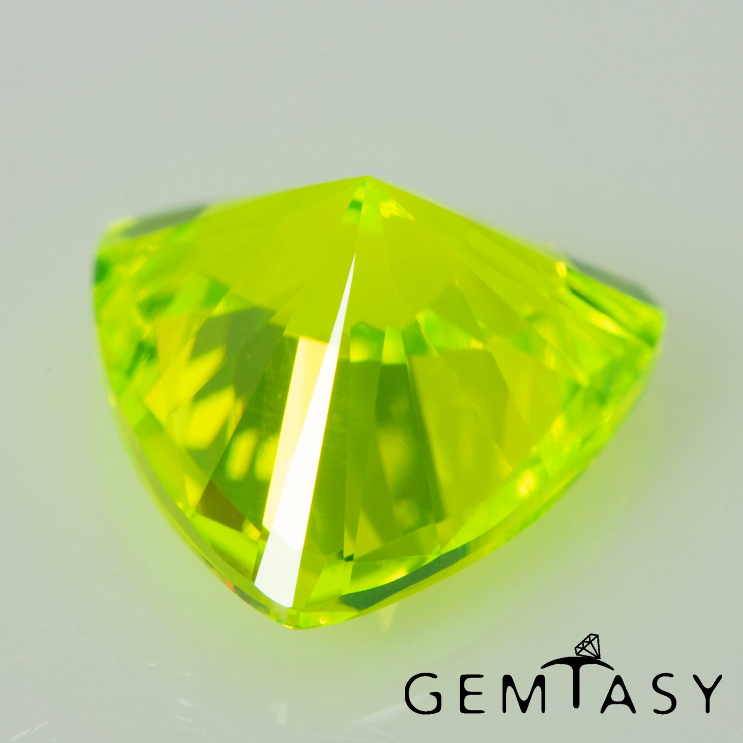 Cut stone - LuAG Yellow neon Czochralski (Pulled) lab grown, facet Trilliant 9x9x9mm 4.76-5.16ct