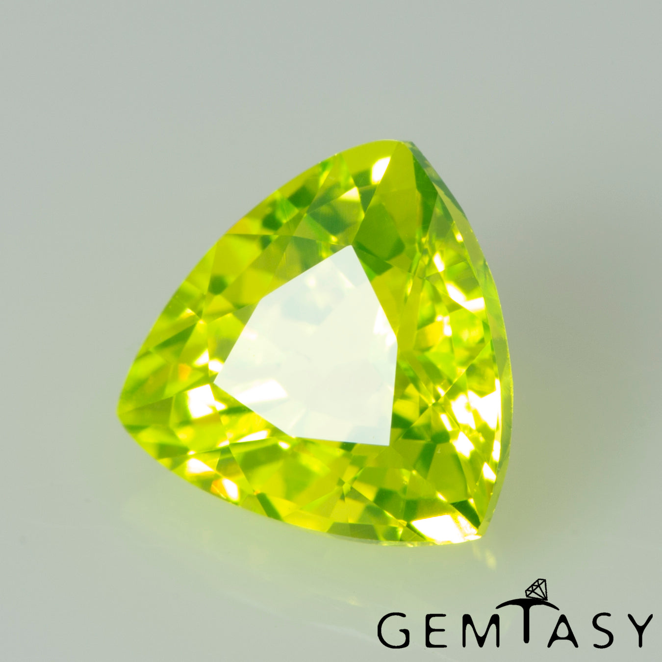 Cut stone - LuAG Yellow neon Czochralski (Pulled) lab grown, facet Trilliant 6x6x6mm 1.54-1.67ct