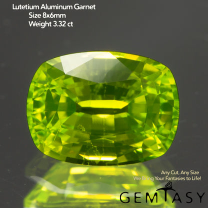 Cut stone - LuAG Yellow neon Czochralski (Pulled) lab grown, facet Cushion 8x6mm 2.97-3.31ct