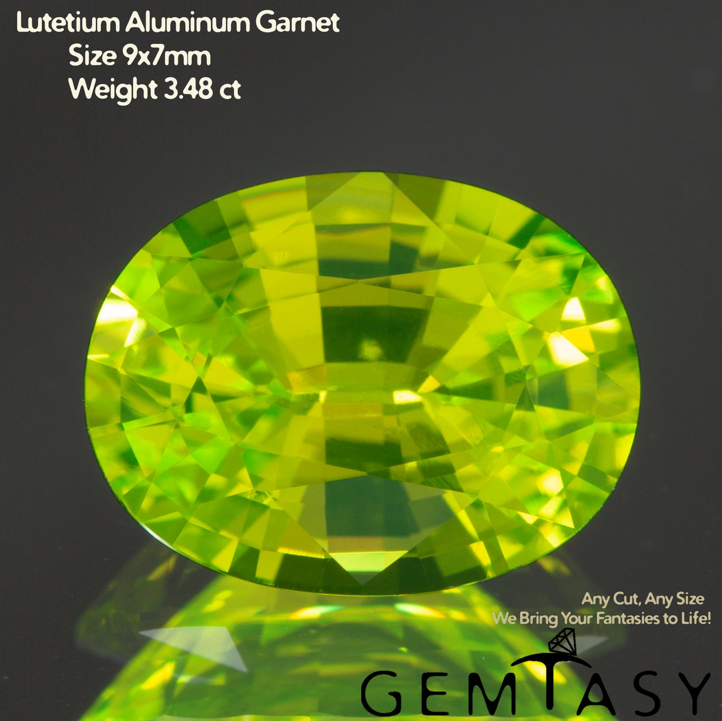 Cut stone - LuAG Yellow neon Czochralski (Pulled) lab grown, facet Oval 9x7mm 3.48-4.59ct