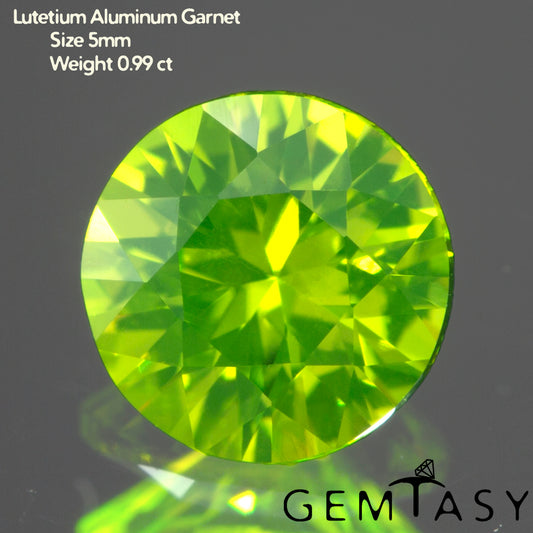 Cut stone - LuAG Yellow neon Czochralski (Pulled) lab grown, facet Round 5mm 0.91-1.08ct