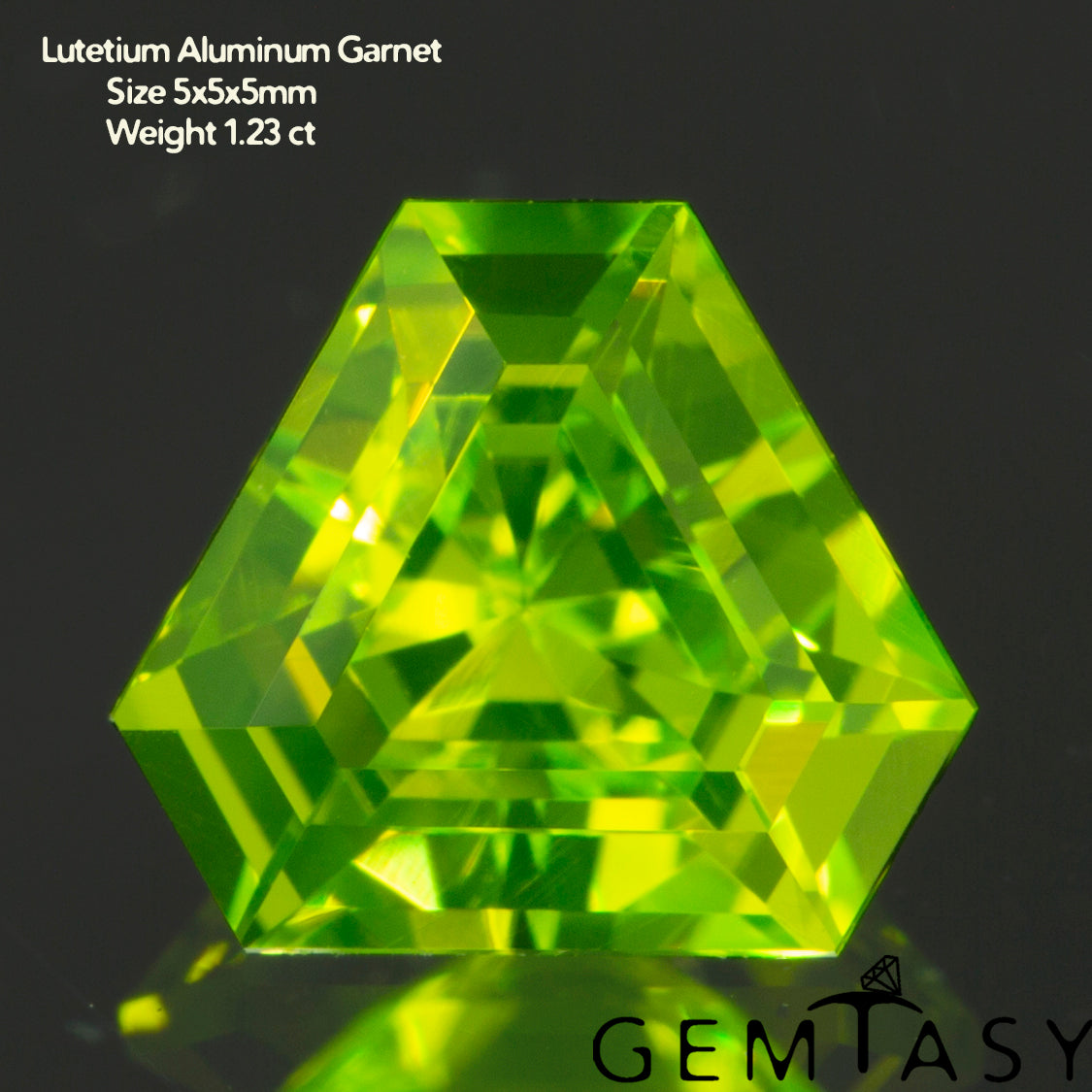 Cut stone - LuAG Yellow neon Czochralski (Pulled) lab grown, facet Trilliant 5x5x5mm 1.08-1.23ct