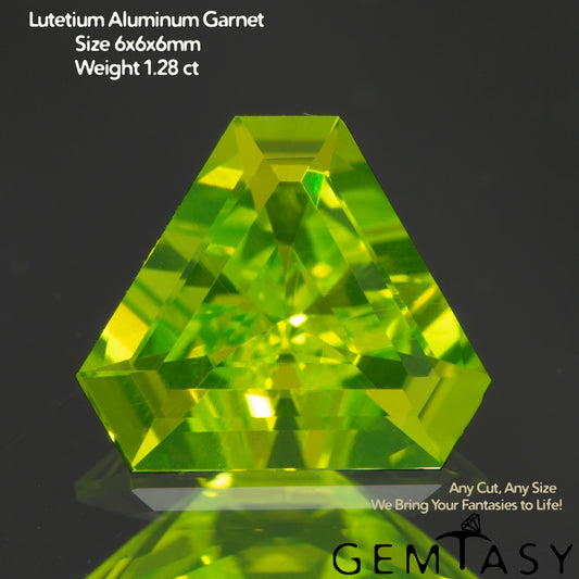 Cut stone - LuAG Yellow neon Czochralski (Pulled) lab grown, facet Trilliant 6x6x6mm 1.28-1.63ct